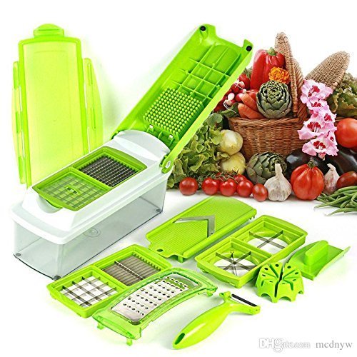 Miracle 12-in-1 Vegetable Chopper & Mandoline Slicer – Multipurpose Dicer, Grater, and Peeler Set with Container – Professional Kitchen Salad Tool for Onion, Potato, and Garlic (Green)