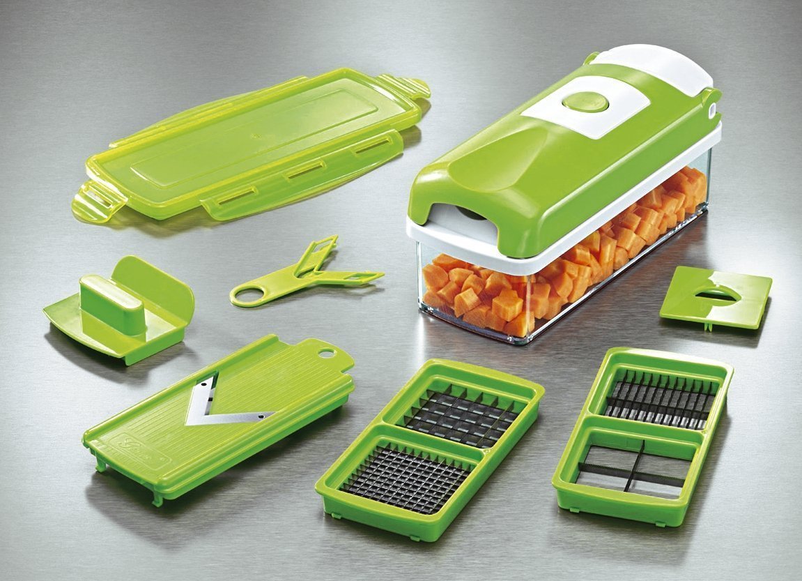 Miracle 12-in-1 Vegetable Chopper & Mandoline Slicer – Multipurpose Dicer, Grater, and Peeler Set with Container – Professional Kitchen Salad Tool for Onion, Potato, and Garlic (Green)