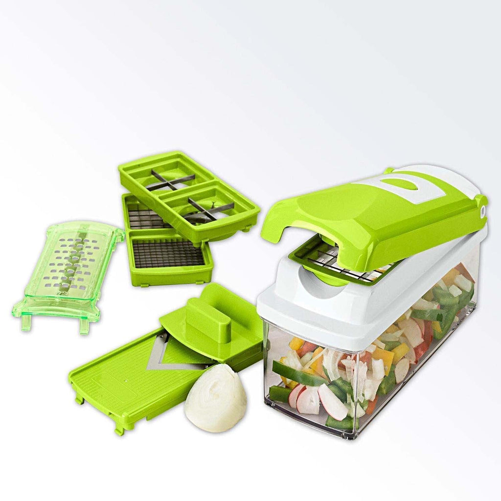 Miracle 12-in-1 Vegetable Chopper & Mandoline Slicer – Multipurpose Dicer, Grater, and Peeler Set with Container – Professional Kitchen Salad Tool for Onion, Potato, and Garlic (Green)