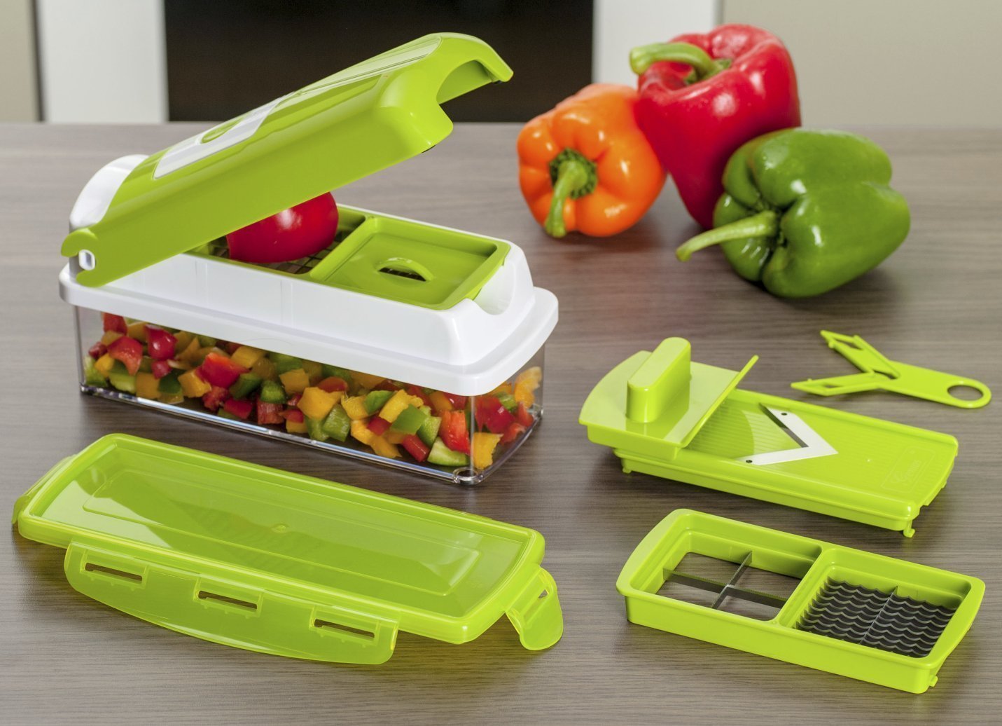 Miracle 12-in-1 Vegetable Chopper & Mandoline Slicer – Multipurpose Dicer, Grater, and Peeler Set with Container – Professional Kitchen Salad Tool for Onion, Potato, and Garlic (Green)