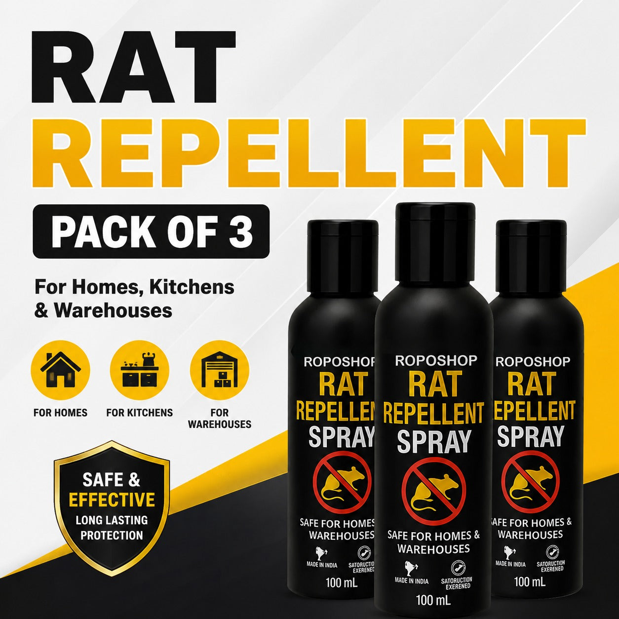 RopoShop Rat Repellent Spray – Natural Rodent Protection Spray (Pack of 3 x 100ml)